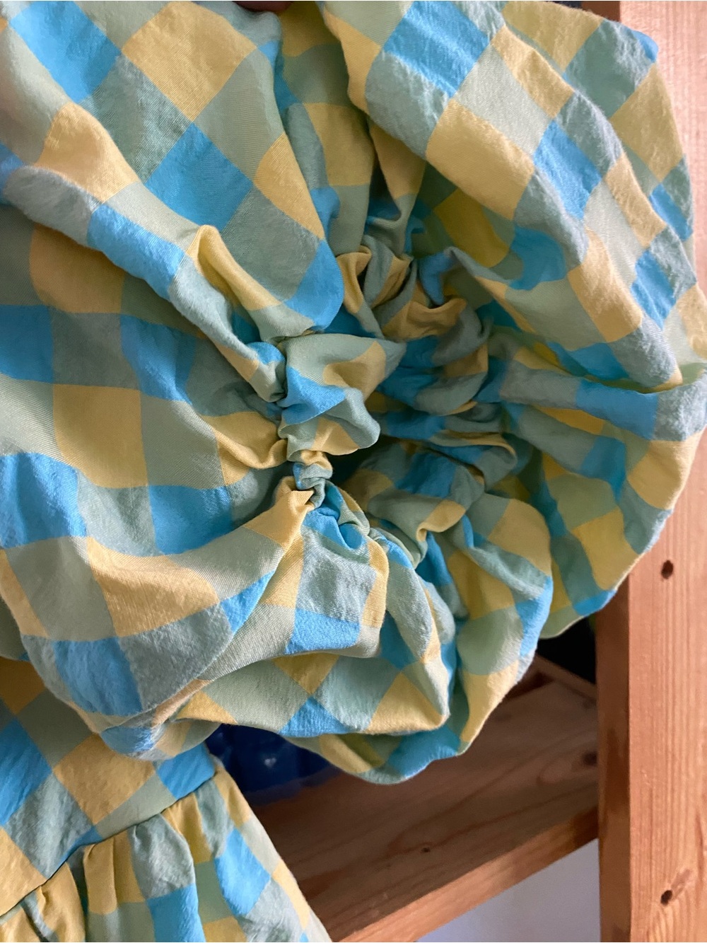 Zara Blue Yellow Gingham Plaid Seersucker Midi Maxi Dress XS - Picture 11 of 16
